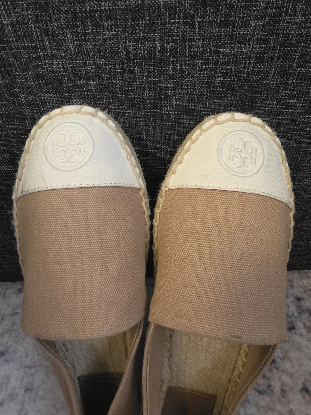 Tory Burch Beige and White Colorblock Canvas Espadrilles